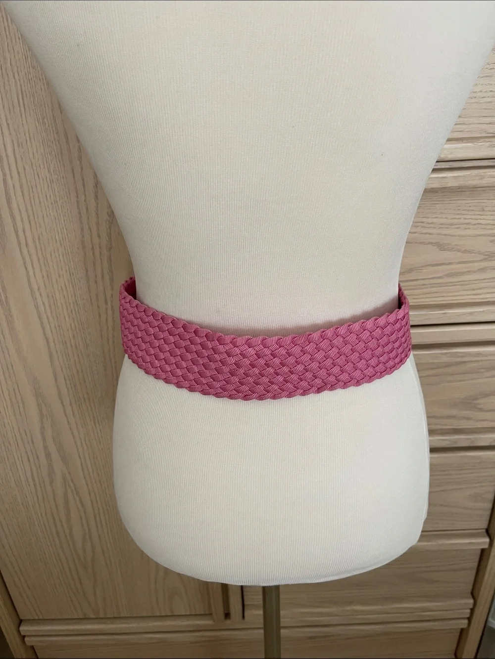 Vintage Pink Braided Stretch Belt with Gold Twisted Round Buckle made in Spain
